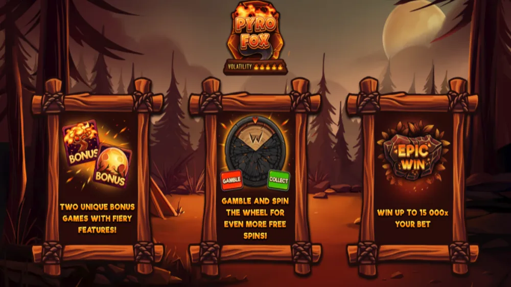 Pyrofox Slot von Backseat Gaming mit Feuer-Fuchs im mystischen Wald auf dem 5x4 Grid