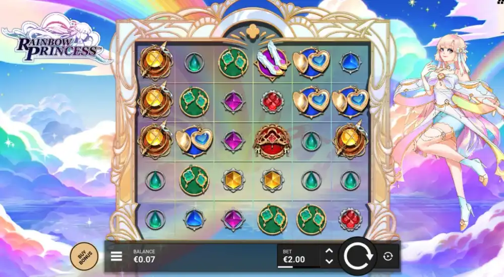 Rainbow Princess Slot von Hacksaw Gaming — Cluster Pays Spielansicht