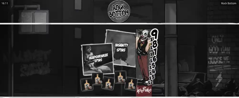 Rock Bottom Slot von Nolimit City — fünf Charaktere auf dem Grid mit xSplit