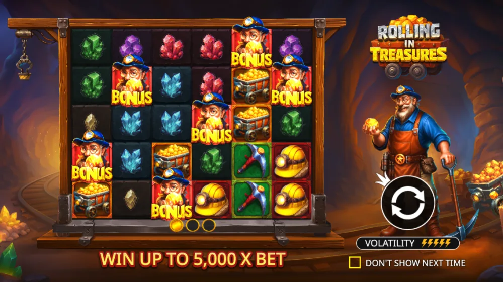 Rolling in Treasures Slot von Pragmatic Play — Goldmine Gameplay mit Multiplier Overlay