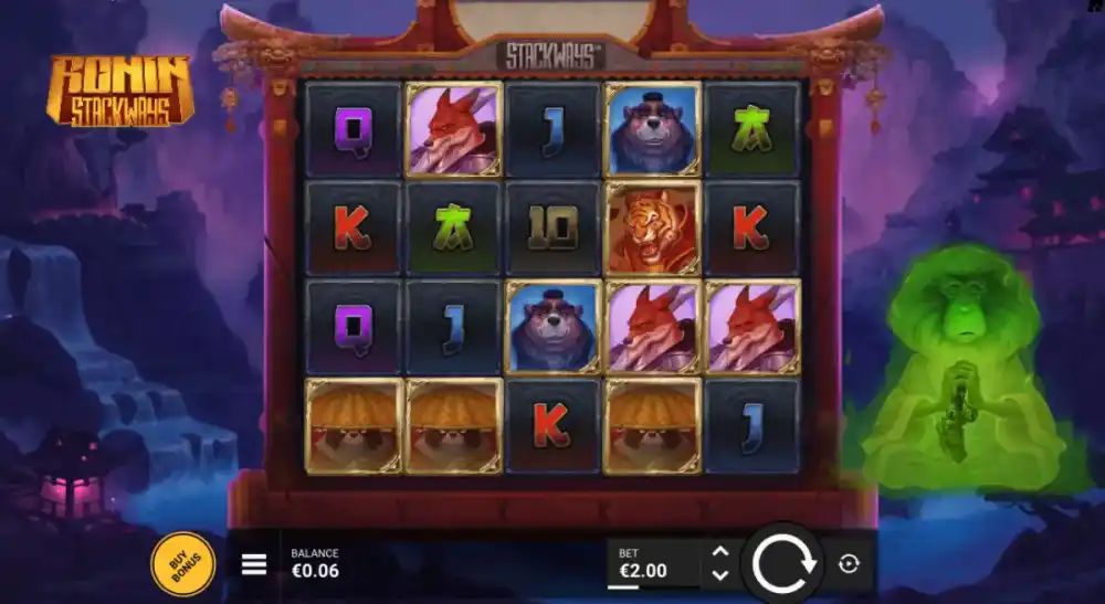 Ronin Stackways Slot von Hacksaw Gaming — expandiertes Grid mit Stackways