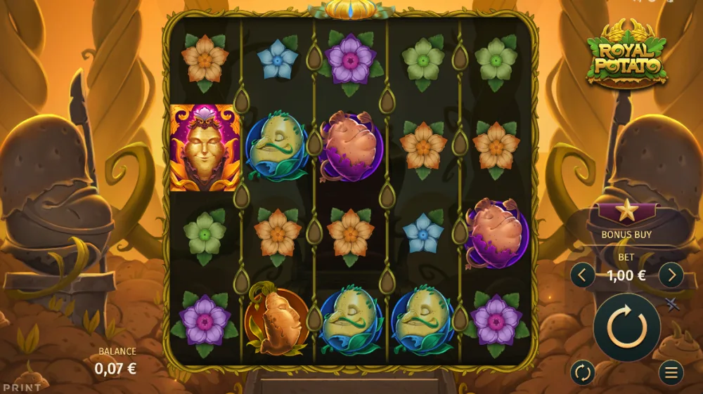 Royal Potato Slot von Print Studios — SuperSpinners und Kartoffel-Royals auf dem 5x4 Grid