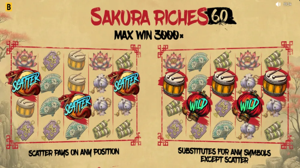 Sakura Riches 60 Slot von BGaming — Kirschblüten-Theme mit 60 Paylines auf dem 5x4 Grid