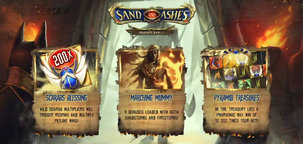 Pantalla inicial de Sand and Ashes con el desierto oscuro sobre el grid de 5x5