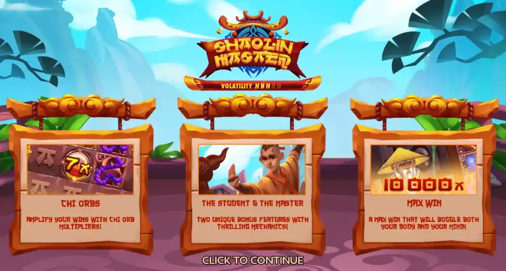 Shaolin Master Slot von Hacksaw Gaming mit Cluster Pays Mechanik und Chi Orb Wilds auf dem 5x6 Grid