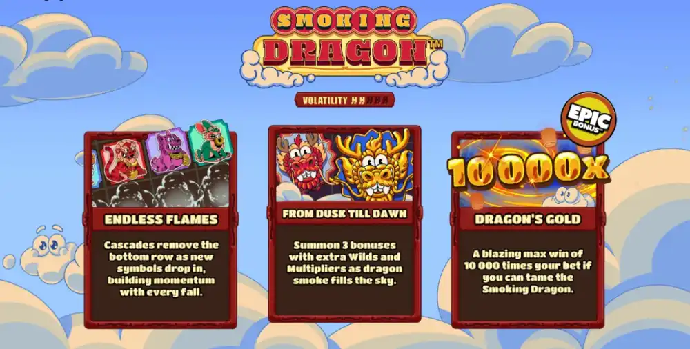 Smoking Dragon Slot von Hacksaw Gaming — asiatisches 5x4 Grid mit Drachen-Theme