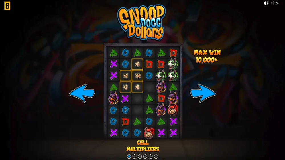 Snoop Dogg Dollars Slot von BGaming — 6x8 Cluster Grid mit Snoop Dogg als animiertem Character