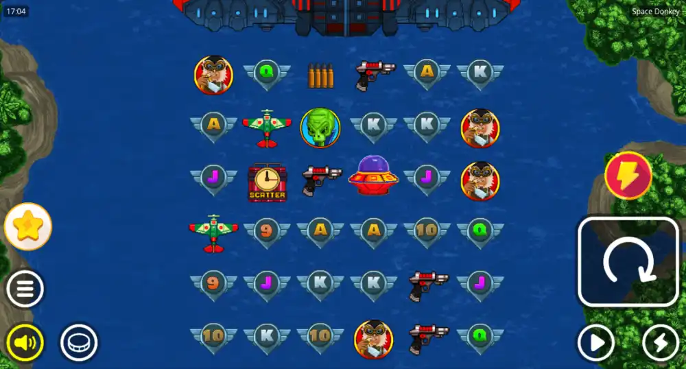 Space Donkey Slot von Nolimit City — Retro-Arcade-Grafik auf dem 6x6 Grid