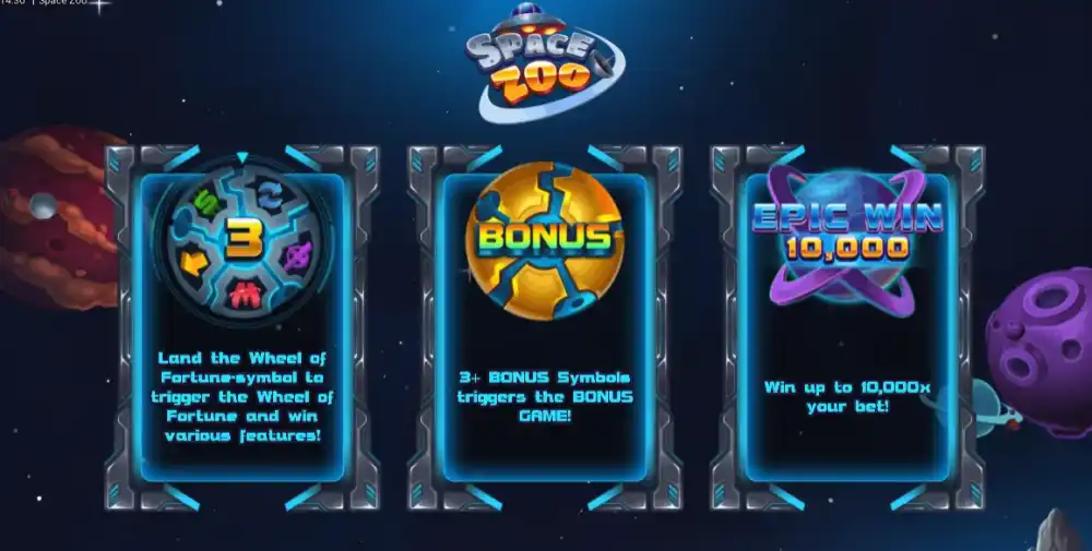 Space Zoo Slot von Backseat Gaming — Weltraum-Tier-Theme mit Wheel of Fortune auf 5x4 Grid