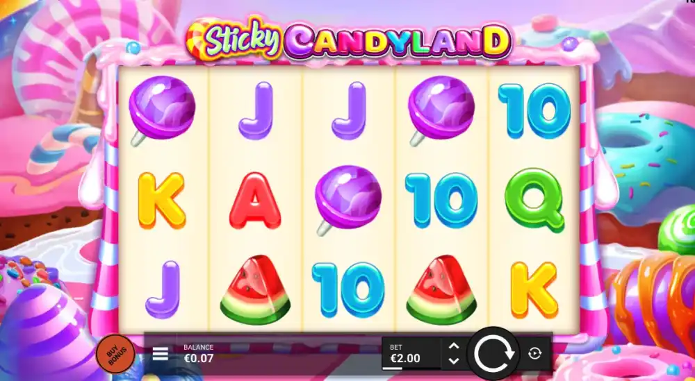 Sticky Candyland Slot von Trusty Gaming — Spielfläche mit Candy-Theme