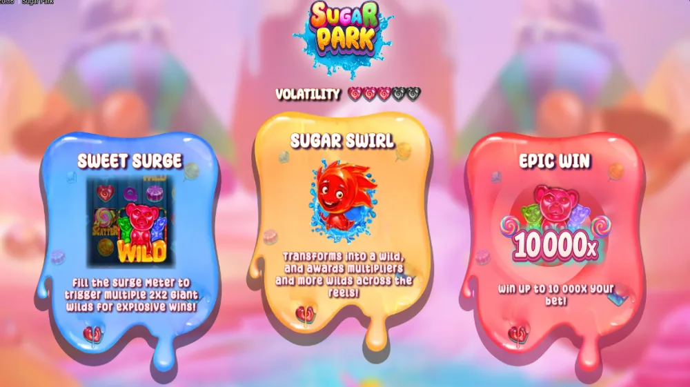 Sugar Park Slot von NowNow Gaming — buntes Candy-Theme mit Cluster Pays