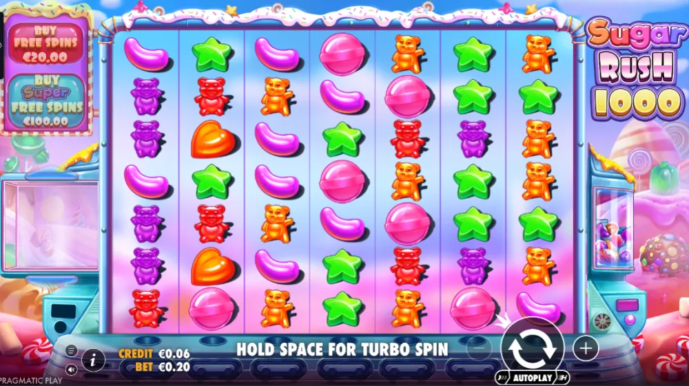 Sugar Rush 1000 Slot von Pragmatic Play — 7x7 Grid mit aktiven Sticky Multiplikatoren