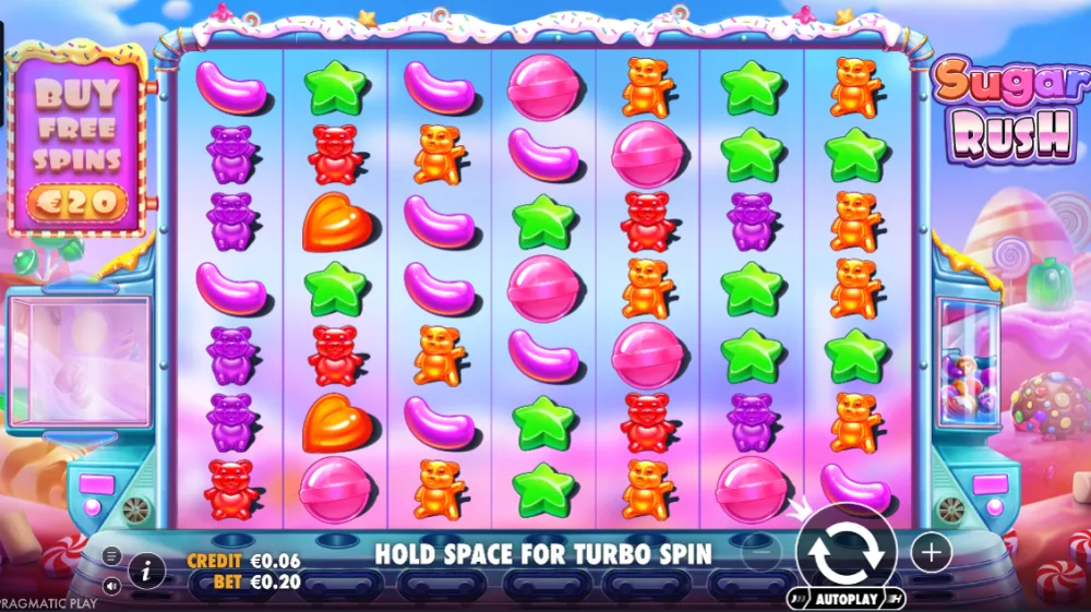 Sugar Rush Slot von Pragmatic Play — Cluster Pays auf dem 7x7 Süßigkeiten-Grid
