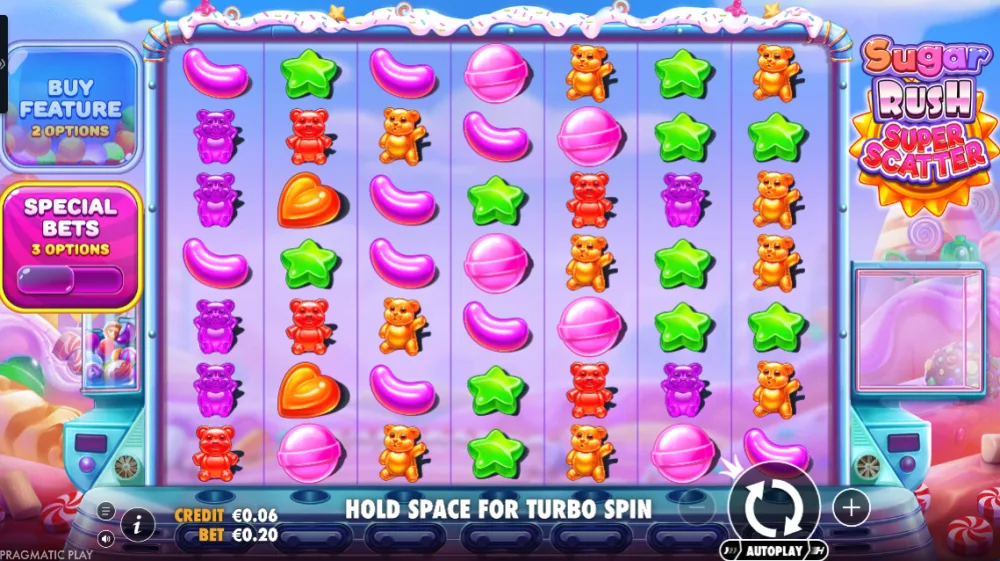 Sugar Rush Super Scatter Slot von Pragmatic Play — 7x7 Grid mit aktiven Multiplikatoren