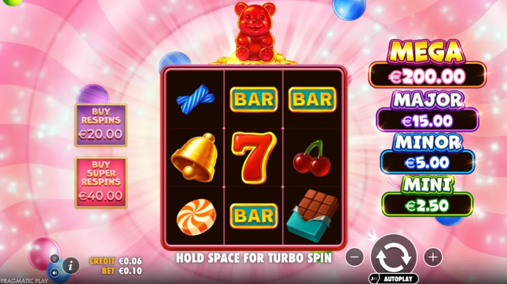 Super Gummy Strike Slot von Pragmatic Play — Gameplay auf dem 3x3 Grid