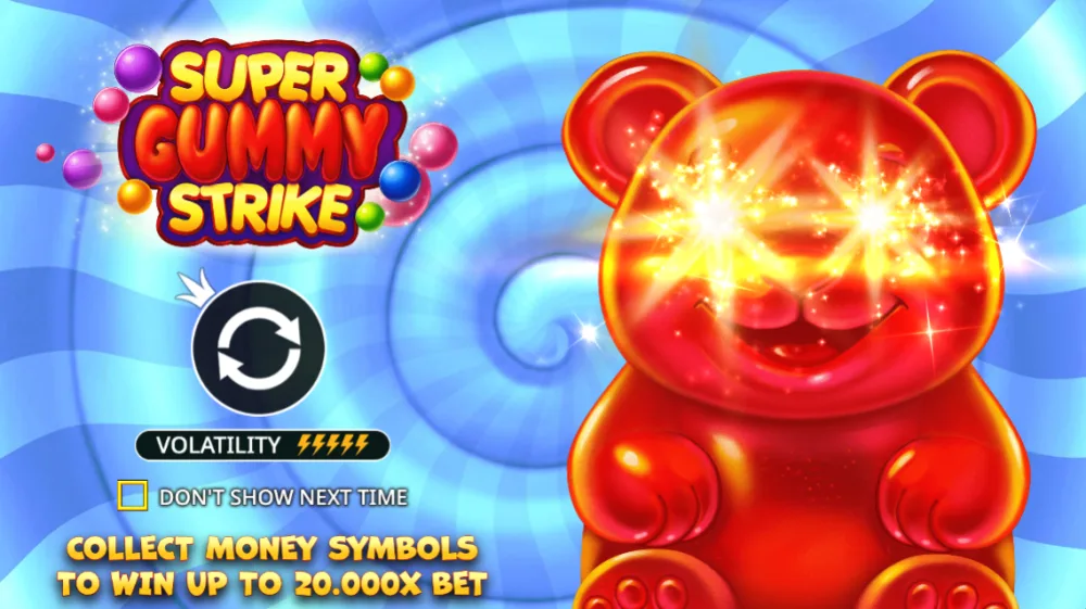 Super Gummy Strike Slot von Pragmatic Play — 3x3 Grid mit Gummibärchen und Money Symbolen