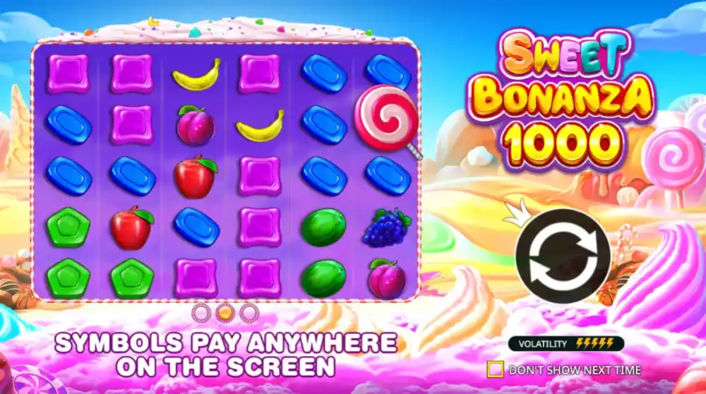 Sweet Bonanza 1000 Slot von Pragmatic Play — Süßigkeiten-Theme mit 1.000x Multiplikator-Bomben auf dem 6x5 Grid