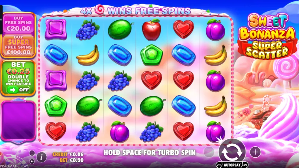 Sweet Bonanza Super Scatter Slot von Pragmatic Play — Gameplay mit Multiplikatoren