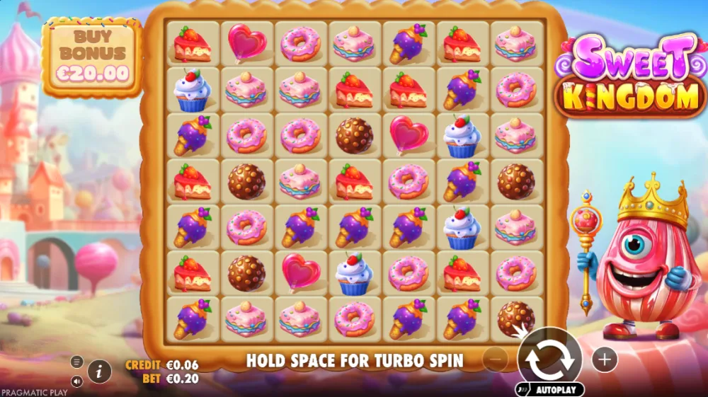 Sweet Kingdom Slot von Pragmatic Play — Cluster Pays Gameplay auf dem 7x7 Grid