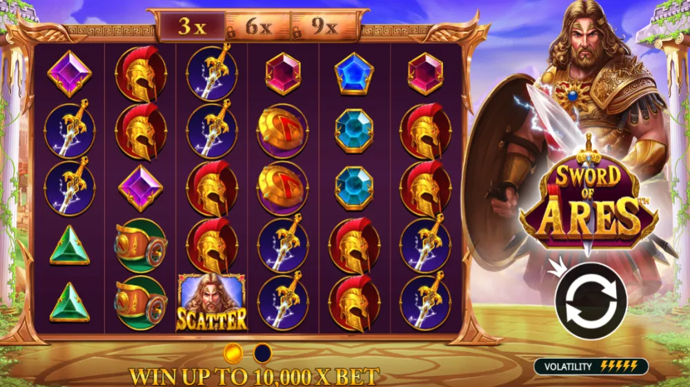 Sword of Ares Slot von Pragmatic Play — 6x5 Grid mit griechischem Mythologie-Theme