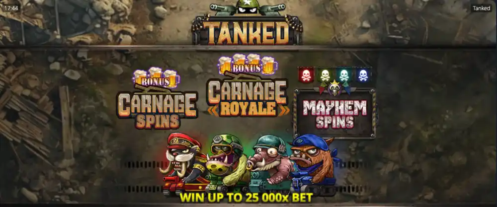 Tanked Slot von Nolimit City — Vier Warlords auf dem expandierenden Schlachtfeld-Grid