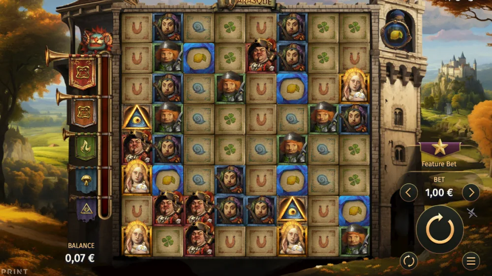 Tarasque Slot von Print Studios — Cluster-Pays auf dem 8x8 Grid