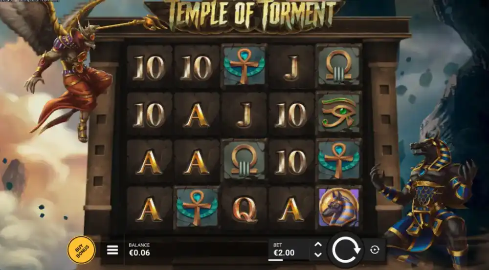 Temple of Torment Slot von Hacksaw Gaming — Golden Scarab auf dem Ägypten-Grid
