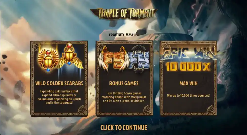 Temple of Torment Slot von Hacksaw Gaming — Ägyptischer Tempel mit Ra und Anubis auf 5x4 Grid