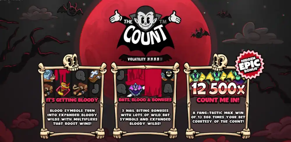 The Count Slot von Hacksaw Gaming mit Vampir-Theme und Bloody Wilds