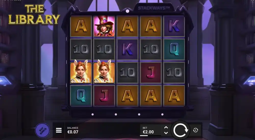 The Library Slot von Kitsune Studios — Stackways Mechanik in Aktion