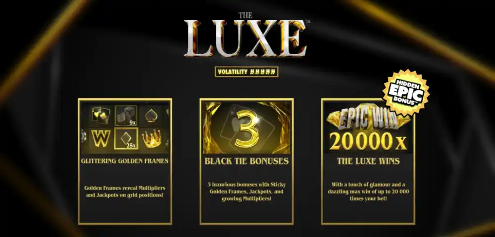 The Luxe Slot von Hacksaw Gaming mit goldenem Luxus-Design und Jackpot-Feature