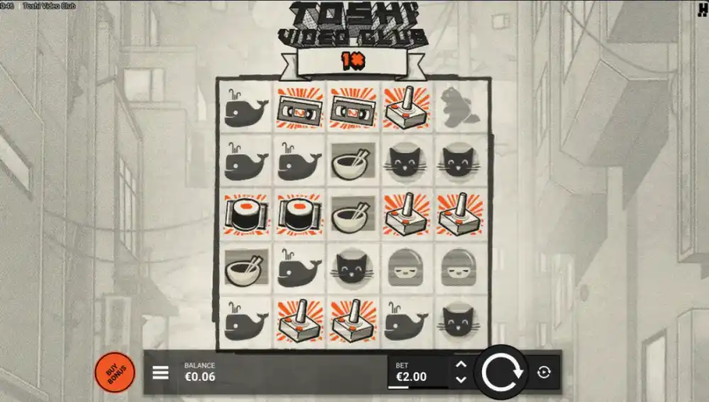 Toshi Video Club Slot von Hacksaw Gaming — Retro-Arcade-Gameplay mit Daruma-Symbolen