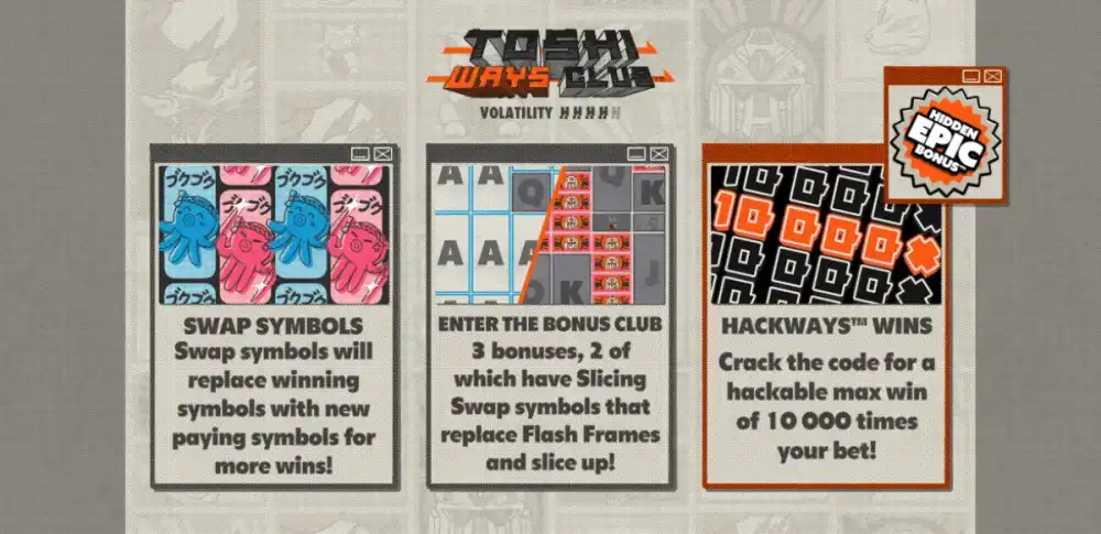 Toshi Ways Club Slot von Hacksaw Gaming mit Neon-Tokyo-Ästhetik und Hackways-Grid