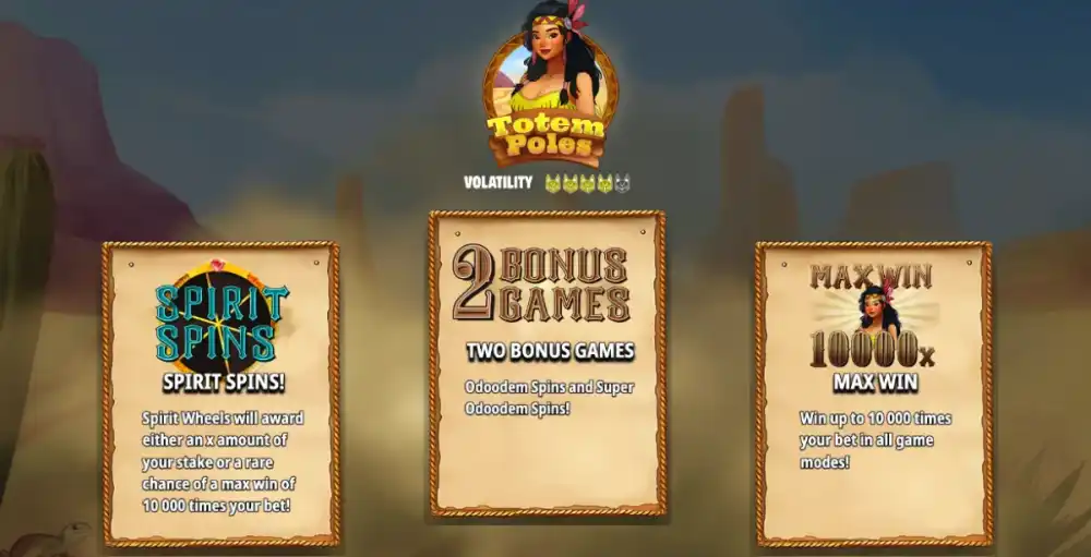 Totem Poles Slot von Kitsune Studios mit Totempfahl-Symbolen und Spirit Wheel