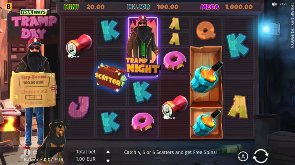 Tramp Day Trueways Slot von BGaming — dynamisches Grid mit Coin Respins