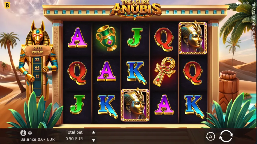 Treasure of Anubis Slot von BGaming — Ägypten-Setting mit Scatter-Wild