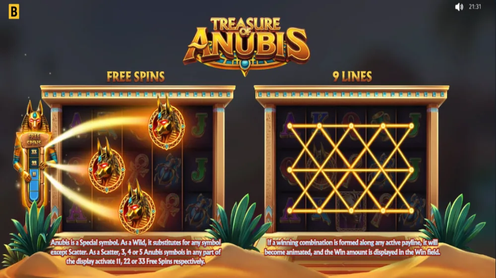Treasure of Anubis Slot von BGaming — 5x3 Ägypten-Slot mit Scatter-Wild-Symbol