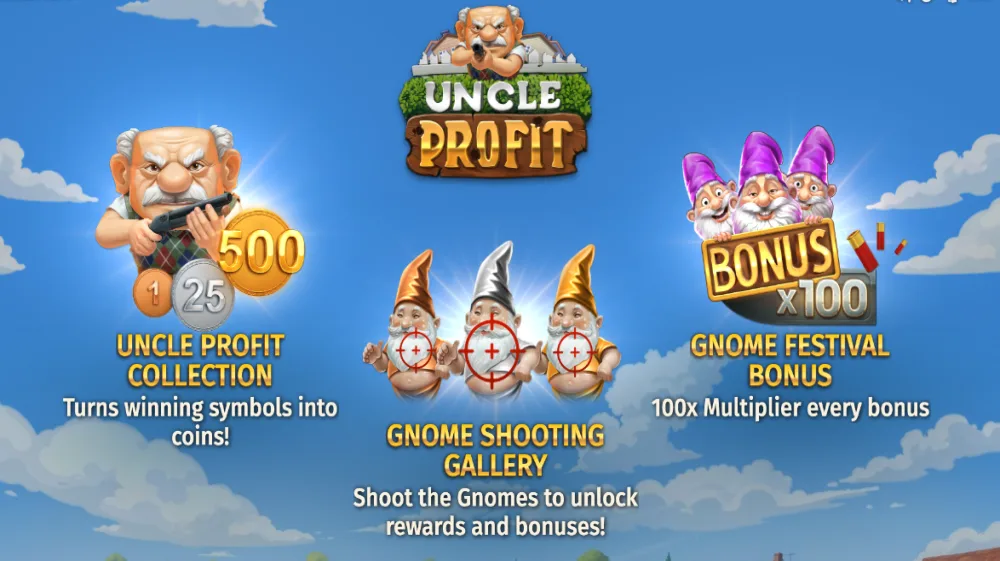 Uncle Profit Slot von Print Studios — 5x5 Cluster-Pays mit Gartenzwerg-Theme