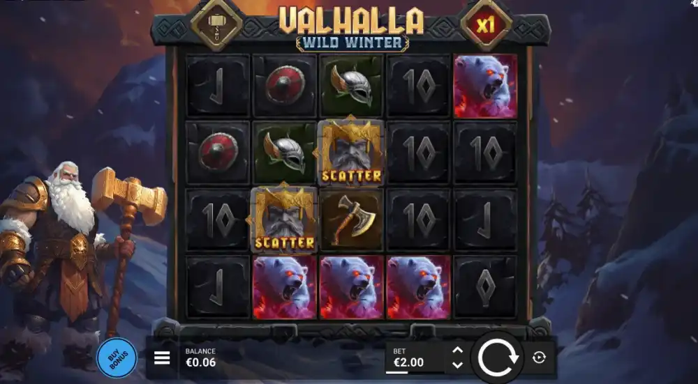 Valhalla Wild Winter Slot von Bullshark Games — Spielansicht mit Global Multiplier