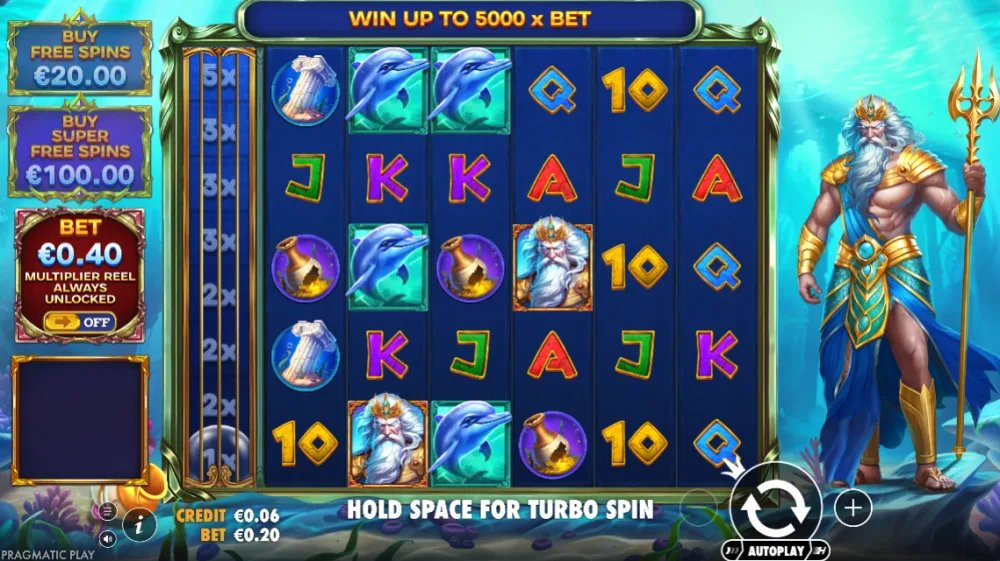 Waves of Poseidon Slot von Pragmatic Play — Multiplier Reel in Aktion