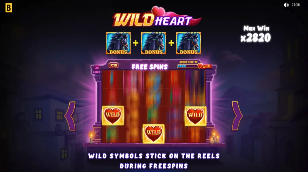 Wild Heart Slot von BGaming mit mexikanischem Nacht-Theme und Wild Frames auf dem 5x4 Grid