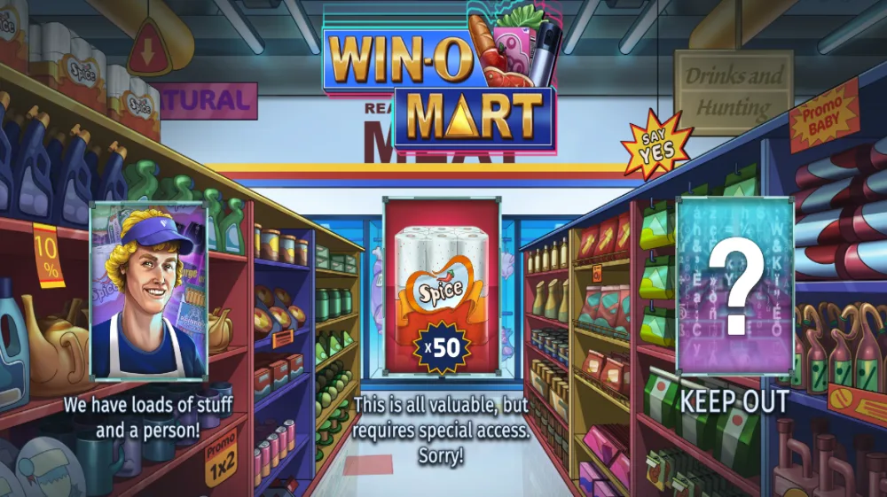 Win-O-Mart Slot von Print Studios mit Supermarkt-Theme und Bonus-Bundle-System auf dem 5x4 Grid