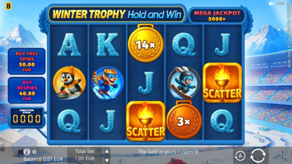 Winter Trophy Hold and Win Slot von BGaming — Spielansicht mit Medal-Respin