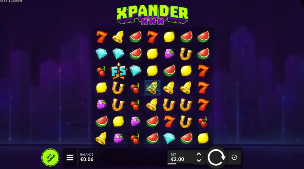 Xpander Slot von Hacksaw Gaming — Gameplay mit Hopper Overlay auf dem 7x7 Grid