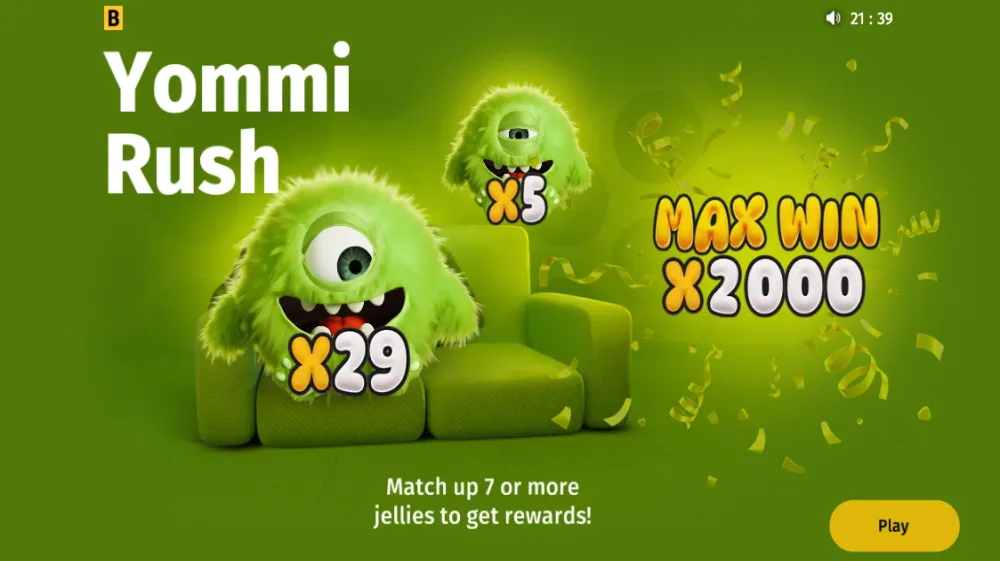 Yommi Rush Slot von BGaming mit Alien-Theme und Cluster-Pays auf dem 8x8 Grid
