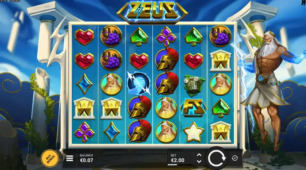 Ze Zeus Slot von Hacksaw Gaming — Cluster-Pays-Grid in Aktion