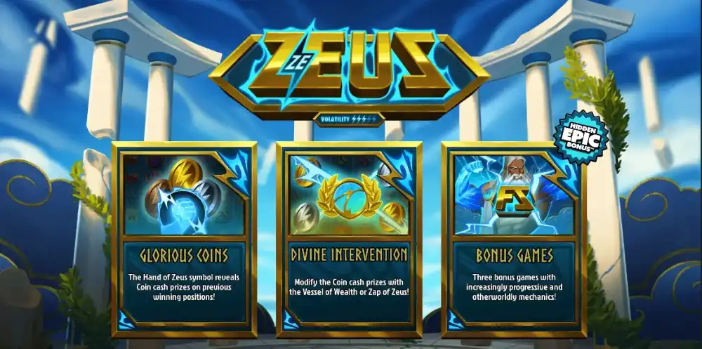 Ze Zeus Slot von Hacksaw Gaming mit Divine Squares auf dem 6x5 Cluster-Pays Grid